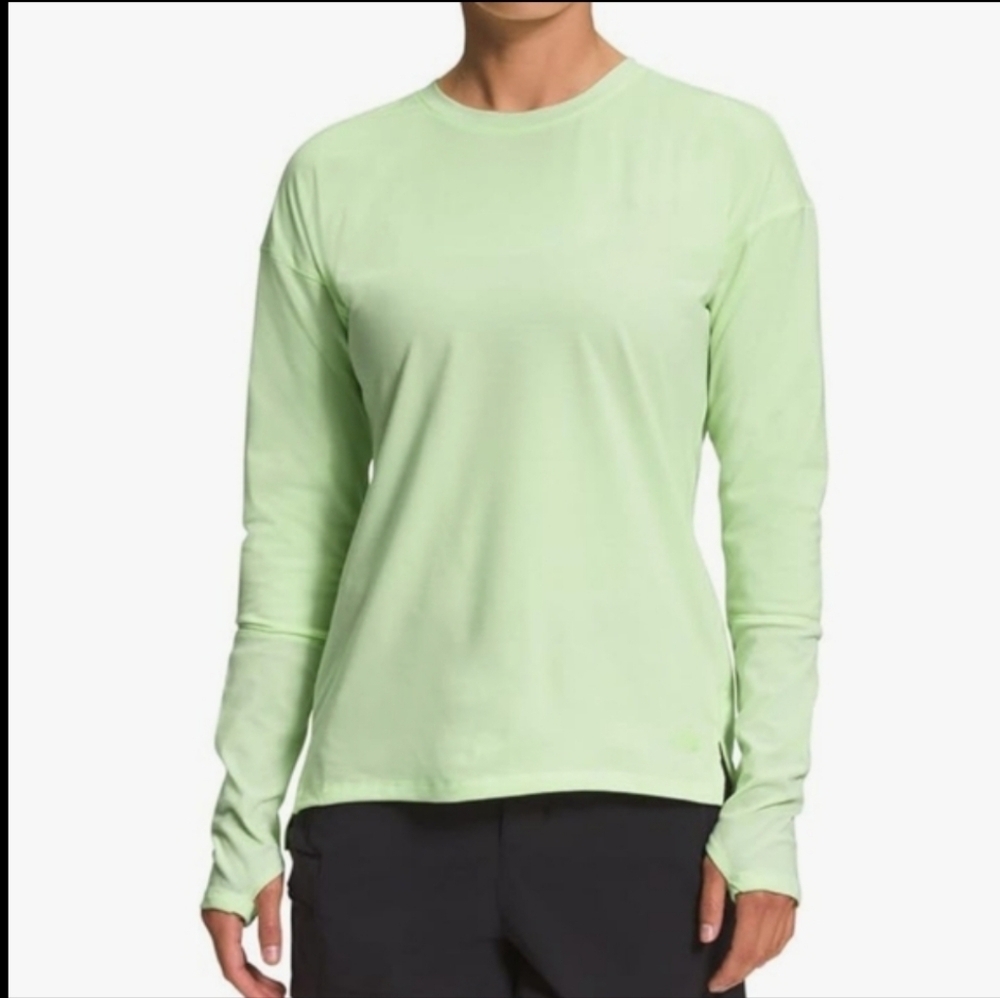 THE NORTH FACE women Long Sleeve Actiwear Top Shirt lime Green Sz M Running New - Picture 2 of 13
